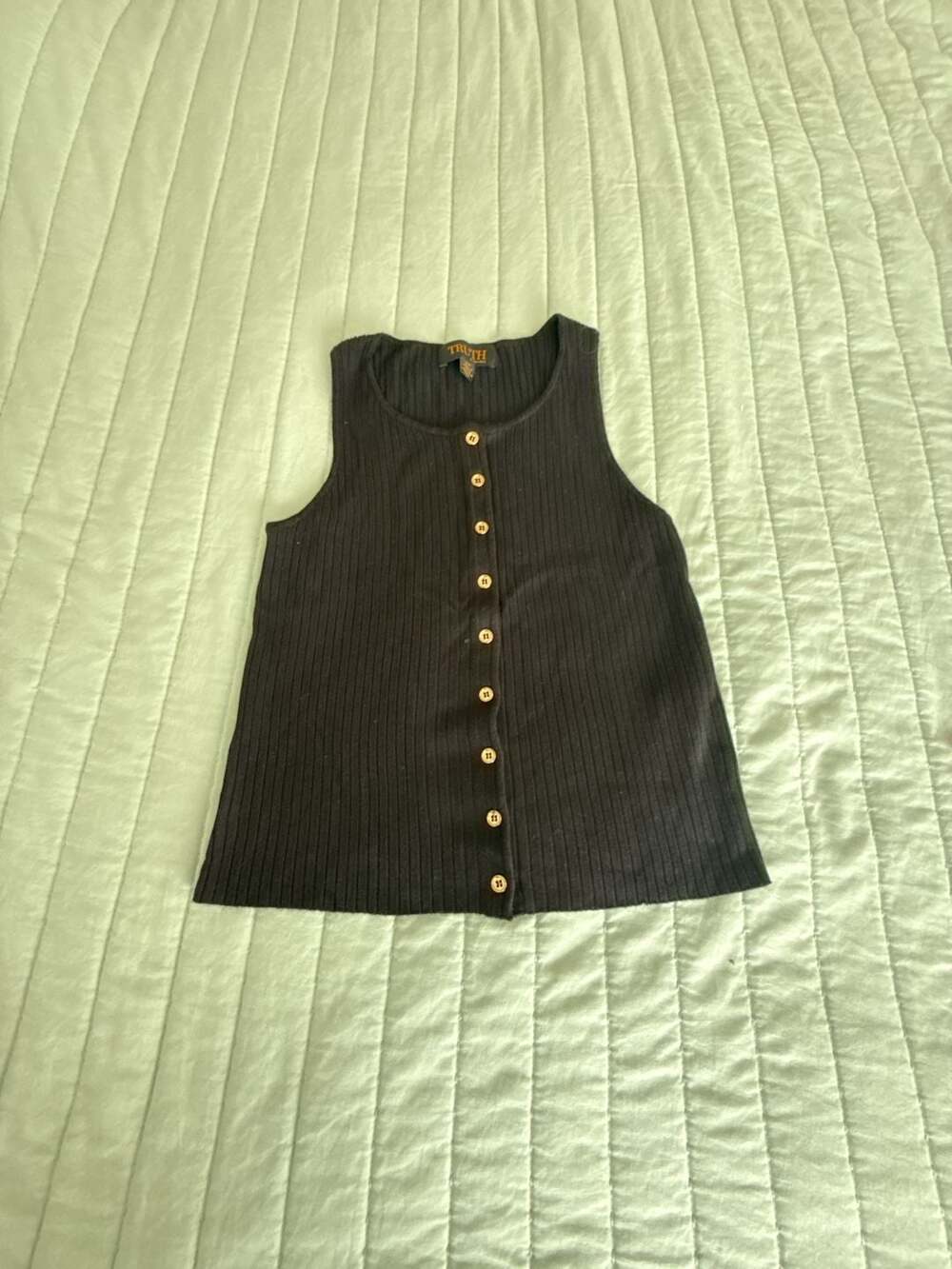 Truth by Republic Tank Top Size S Black Ribbed Button Front